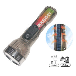 ESMARTER | Portable Transparent Flashlight Solar + USB Rechargeable Torch 3 Lighting Modes Outdoor Waterproof Adventure Fishing Flashlight