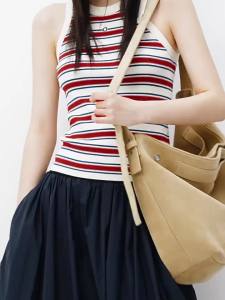 MO&Co. | Active Series Vest Striped Silky Knit Crewneck