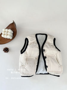 Thickened Cotton Vest for Baby Boys And Girls Warm And Stylish Winter Outfit V-Neck Single Button Closure Parent-Child Clothes