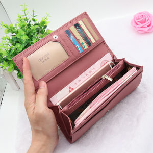 New Ladies Long Soft Leather Clutch Wallet Button Money Bag Mobile Phone Bag Korean Style Fashionable Fresh Handbag