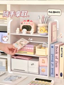 ชั้นวางของหลายชั้นสำหรับโต๊ะทำงาน จัดระเบียบของใช้ในห้องนักเรียน จัดเก็บของได้ปริมาณมาก ชั้นวางหนังสือ คอมพิวเตอร์ แท็บเล็ต ชั้นวางของเพิ่มความสูง