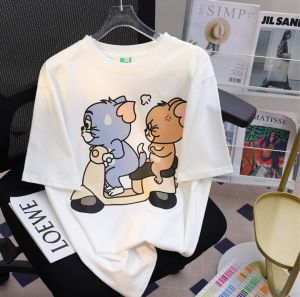 Overseas Order Tail Goods Withdrawn Big Sale ~ Heavy Weight Trendy Cartoon Retro Couple Men and Women Pure Cotton Short Sleeve T-shirt Top