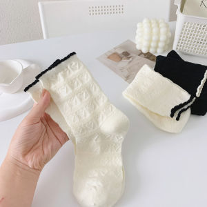 Tất Cao Cổ Vớ Cao Cổ Nữ Đen Trắng Chất Liệu Vải Cotton Co Giãn Phong Cách Nhật Bản