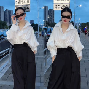 Hong Kong Style Batwing Shirt Womens Loose Fit Polo Collar Slimming Top Fashionable Autumn New Arrival Elegant Ladylike