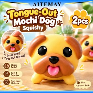 Aitemay 2 món đồ chơi bóp mềm mochi cho chó con bóng căng bóp để bật lưỡi không dính cảm giác thần kinh đồ chơi chống lo âu tượng chó dễ thương bảng điều khiển xe hơi trang trí vật liệu an toàn quà tặng văn phòng