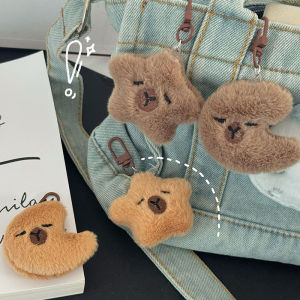 【♡Lovely girls house♡】4Pcs Cute Capybara Keychain Star Moon Shape Plush Doll Kawaii Fluffty Toy Bag Pendant Birthday Gift