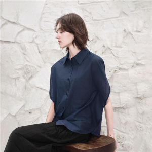 Áo Sơ Mi Tay Ngắn Dáng Rộng Giordano Dành Cho Nữ Mùa Hè 2025 Áo Sơ Mi Tay Lửng Cotton Pha Trộn Màu Trơn Đơn Giản Cho Nữ