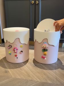 High-Quality Creative Large Capacity Trash Can with Lid Cartoon Cute Living Room Bedroom Storage Bucket Home Use round Barrel Shape
