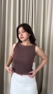 SomethingSweet - HAZEL Top l Boat Neck Racer Tee l Rib Knit Tanktop l Crop Tank Wanita l Atasan Polos Rajut Premium