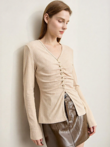 AMII | Slimming Ribbed Knitted Top Autumn French Elegant