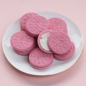 Pink Heart Shaped Cookies with Black Cocoa Filling Birthday Cake Baking Milk Tea Dessert Ice Cream Decoration Snacks Bag Packaging