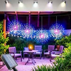 4PCS/SET360LED Rechargeable Solar Tree Hanging Fireworks Light with Remote Control Used for CourtyardGardenCamping Decoration