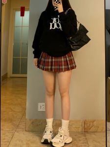 American Style Plaid Mini Skirt Women plus Size Design Sensation Anti Exposure High Waist A-Line Half Skirt Commute Style