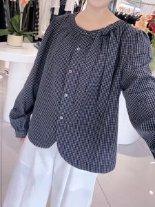 UYFY | Fashionable Plaid Long Sleeve Shirt Womens Loose Fit Round Neck Commute Style Autumn New Arrival Slimming Casual Top