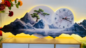 (ẢNH CHỤP) Tranh đồng hồ đèn led núi non hùng vĩ 9 trang trí decor quán uv kèm đinh