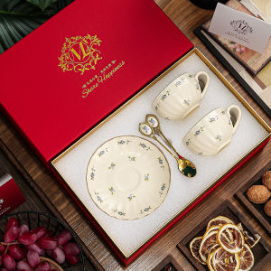 Artistic Coffee Cups Set Elegant Beautiful Ceramic Coffee Mug Gift Box Moving New Home Present Handmade Chinese Style Diningware