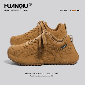 HuanQiu Mens Casual Board Shoes Thick Bottom Brown Leisure Sneakers Comfortable Breathable Synthetic Leather+Fabric Upgraded Version