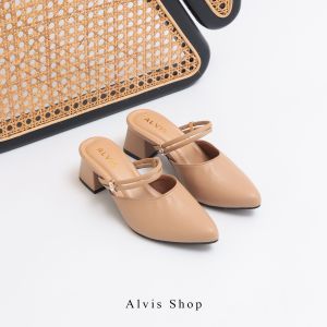 Alvis lala sepatu selop kombinasi tali cantik tinggi hak 5 cm
