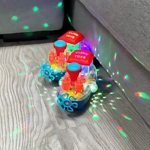 Lights Music Ship Toy Mechanical Gear Transparent Steam Ship Toy with Visible Moving Colorful Gears Toys for Children
