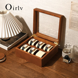 Oirlv ไม้กล่องเก็บนาฬิกาที่ละเอียดอ่อนกันฝุ่นฝาครอบกระจกกล่องนาฬิกานาฬิกาข้อมือคอลเลกชันกล่องจัดเก็บ 6-Gird กล่องนาฬิกา