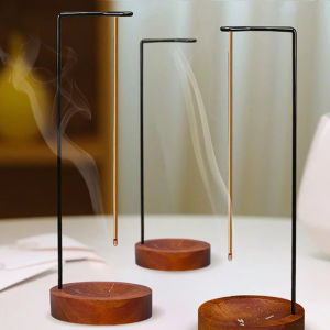 Metal Incense Stick Holders Concave Wood Base Incense Clip Upside Down Incense Burner Ash Catcher Home Bedroom Crafts Decoration