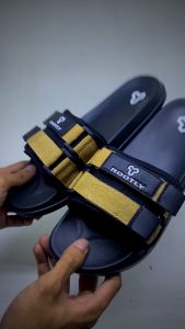 Rootly - Sandal Slide Pria Terbaru Velcro Cokelat Hits Kekinian