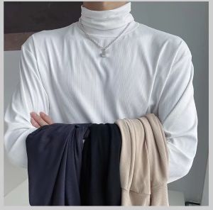 เสื้อยืดคอกลมแขนยาวผู้ชาย ทรงหลวม สไตล์ฤดูใบไม้ผลิและฤดูใบไม้ร่วง ผ้าขนแกะ คอกลม ทรงเข้ารูป สีสันสดใส เสื้อชั้นใน