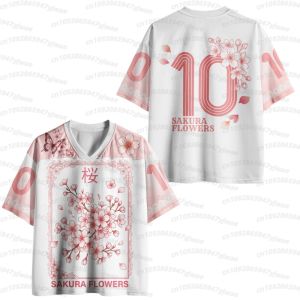 2026 Summer Japanese Sakura Harajuku Wind V-neck Shirt Adult Kids Fashion Casual Y2K Top Mesh Breathable men  T-shirt -