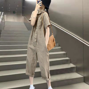 Loose Summer Workwear Jumpsuit Set Women Casual High Waist Short Sleeve Overall Outfit 2022 New Style Comfortable Fit Pants
