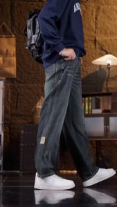 Korean Loose Wide Legs Jeans Mens Vintage Wash Denim Pants Fashion Streetwear Casual Baggy Straight Male Trousers
