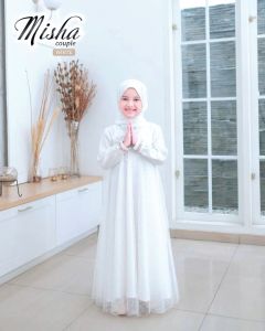 Misha kids usia 5-15 thn UK M L XL bahan shakila mix tille dot / gamis anak / gamis terbaru