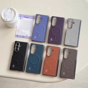 For Magsafe Wireless Charging Phone Case for Samsung Galaxy Z Fold 7 6 5 4 Fold7 Leather Hinge Protection Shockproof Cover