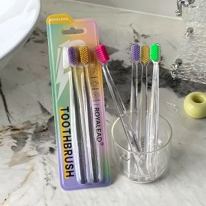 Dopamine Nylon Soft Bristle Toothbrush Crystal Handle Efficient Yellow Stain Removal Whitening for Couples Men Women Home Use