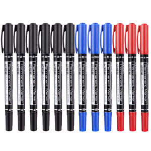 Deli 6824 Mark Pen Small Double-Headed Marking Pen Black Thick and Thin Two-Headed Childrens Painting Hook Line Pen CD Pen Black Office Stationery
