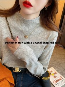 Winter Stylish French Design Semi High Neck Slim Fit Knit Sweater