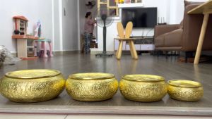 Cơi Đựng Trầu Hoa Văn Màu Vàng- Âu Trầu Bằng Đồng Các Cỡ 10cm 15cm 17cm 19cm
