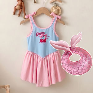 HUANHUAN | Cherry Style Halter Dress Onesie Sun Protection Swimwear Quick Drying
