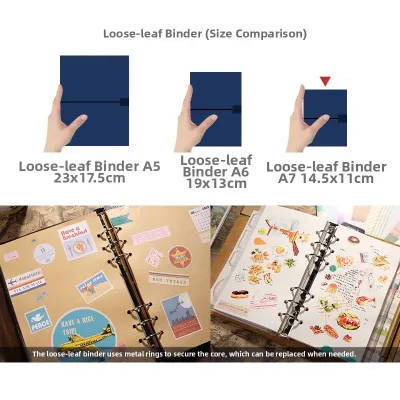 Dudumi Leather Bound Travel Notebook TN Style Loose Leaf Diary Creative Trendy Vintage A5 Size Blank Horizontal Grid Paper