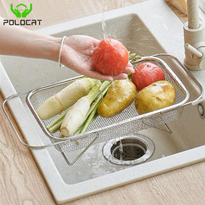 Polocat Drain Basket Stainless Steel Vegetable Basket Retractable Kitchen Basket for Washing Vegetables Fruits Dishes Draining Pasta