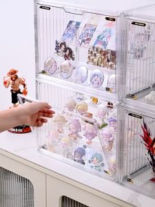 NUVOX Acrylic Display Case Stand for Figures Unique Design 3 Tier Display Box for Collectibles Stackable Dustproof Clear Display Stand for Pop Mart Action Figures