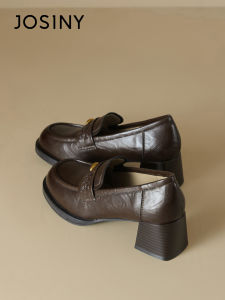 Josiny | Rough Heel Thick Sole Brown Loafer 2026 New Spring Shoe
