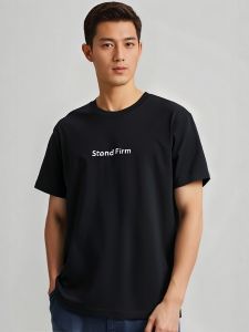 Áo Thun Nam Tay Ngắn in Chữ Đơn Giản Thời Trang Cao Cấp Vai Áo Phông Đa Năng Cơ Bản Cotton Pha Polyester Màu Sắc Bền Màu Mùa Thu