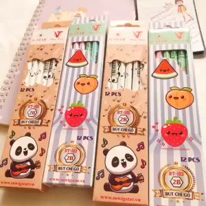 Hộp 12 Bút Chì 2B Thân Bút Lục Giác Hình Hoa Quả Cute - Đồ Dùng Học Tập Cho Bé Đi Học - Rubik 77