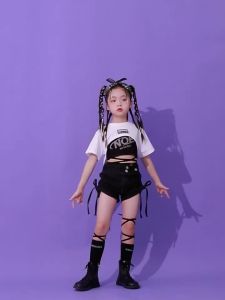 ชุดเต้นแจ๊สสำหรับเด็กผู้หญิง jazz นางแบบแฟชั่นชุดโชว์สะดือ T ชุดแฟชั่นแคทวอล์คชุดการแสดงฮิปฮอปสตรีทแดนซ์ 12.30