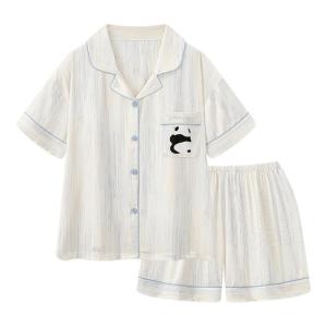 Bộ đồ ngủ MiiOW cho nữ làm bằng lụa băng pha cotton polyester in hình gấu trúc hoạt hình