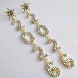 New Rhinestone Snowflake 2026 Pendant Long Drop Earrings for Women Crystal Geometric Tassel Number Dangle Earrings New year Gift