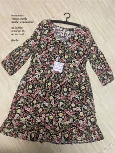 เดรสแขนยาว Yessica  แขนจั๊ม ทรงชั้นๆ ลายดอกพื้นดำ  Sz.EUR46