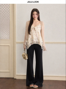 JULULOOK | Bộ Quần Áo Sơ Mi Dài In Hoa Không Đều Plus Size