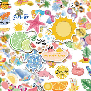 50 Pcs Summer Chill Vibes Cartoon Graffiti Stickers Waterproof Vinyl Decals for Luggage Laptop Phone Case Journal Gift