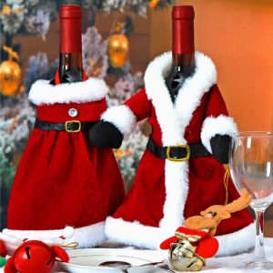 Christmas Wine Bottle Set Golden Velvet Dress Cover Bag Sleeve Xmas New Year Dinner Table Decor